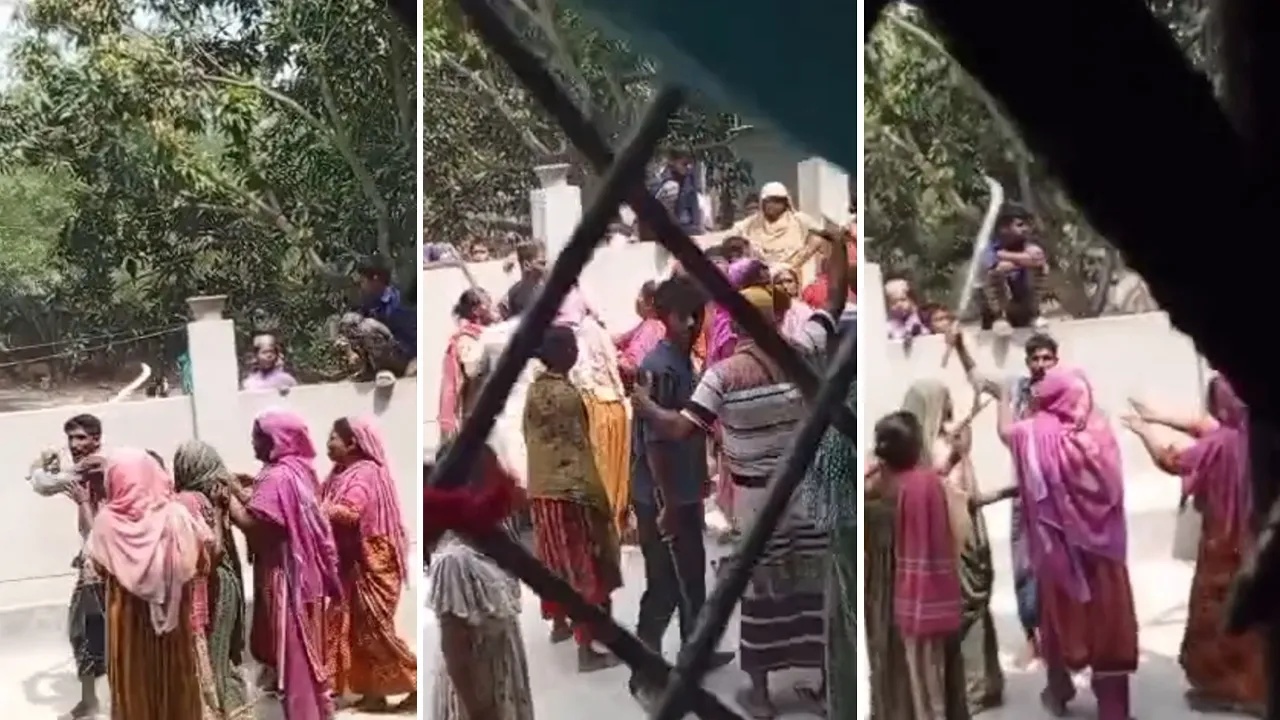 মসজিদ প্রাঙ্গণে দেশীয় অস্ত্র নিয়ে উত্তেজনা। ছবি: স্থানীয়ভাবে সংগৃহীত