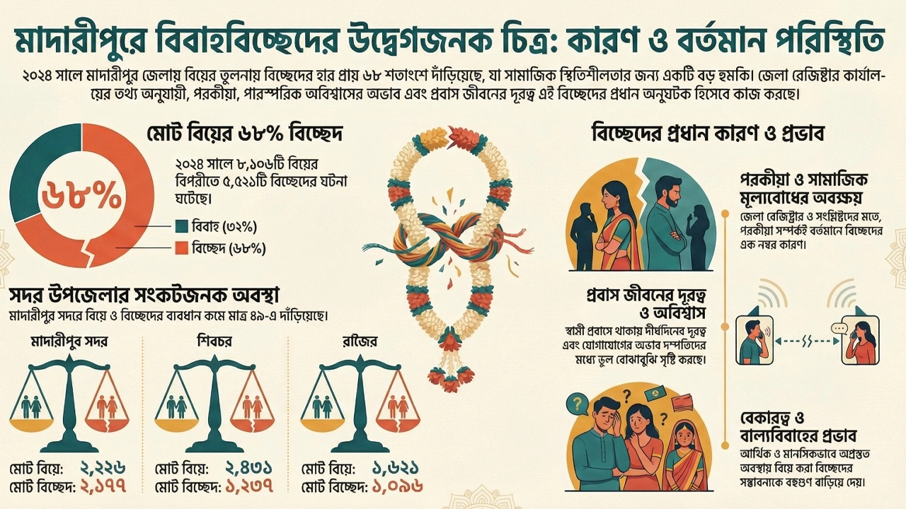 মাদারীপুরে বাড়ছে বিবাহবিচ্ছেদ, প্রধান কারণ পরকীয়া