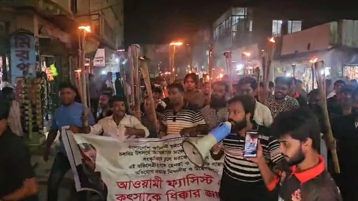 বাঁধনকে হেনস্তার প্রতিবাদে ব্রাহ্মণবাড়িয়ায় যুবদলের মশাল মিছিল