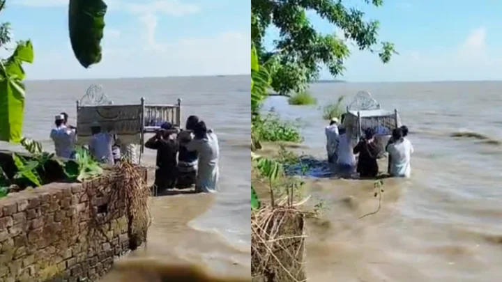 মৃত্যুর পরও কোমরসমান পানি মাড়িয়ে শেষ বিদায়