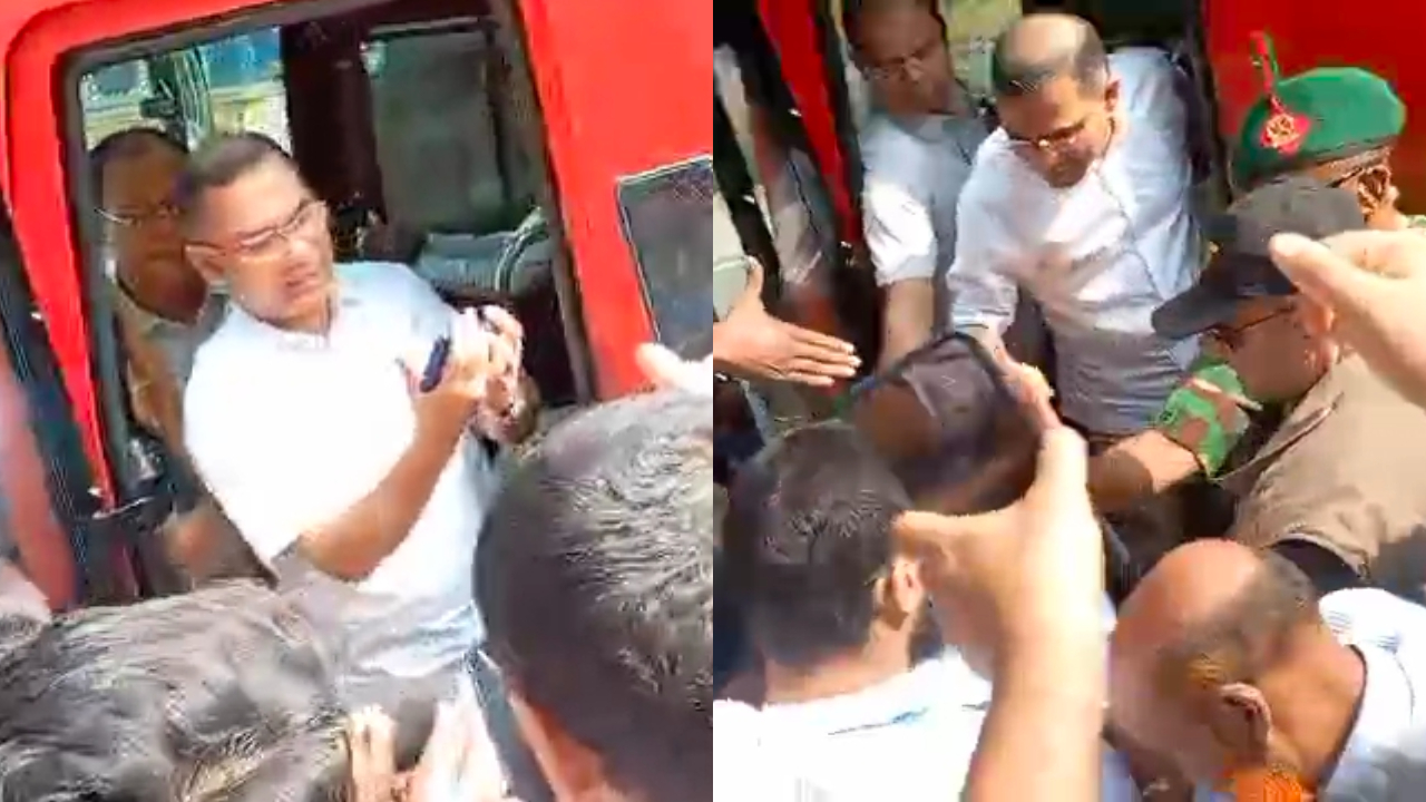 সৈয়দপুর সরকারি বিজ্ঞান কলেজের সামনে শিক্ষার্থীদের দাঁড়িয়ে থাকতে দেখে বাস থামান প্রধানমন্ত্রী। ছবি : এশিয়া পোস্ট