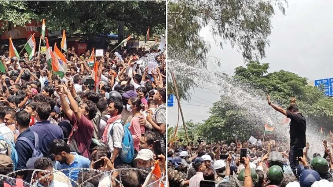 পুলিশের ছোড়া জলকামানে নাচতে নাচতে গোসল করলেন বিক্ষোভকারীরা