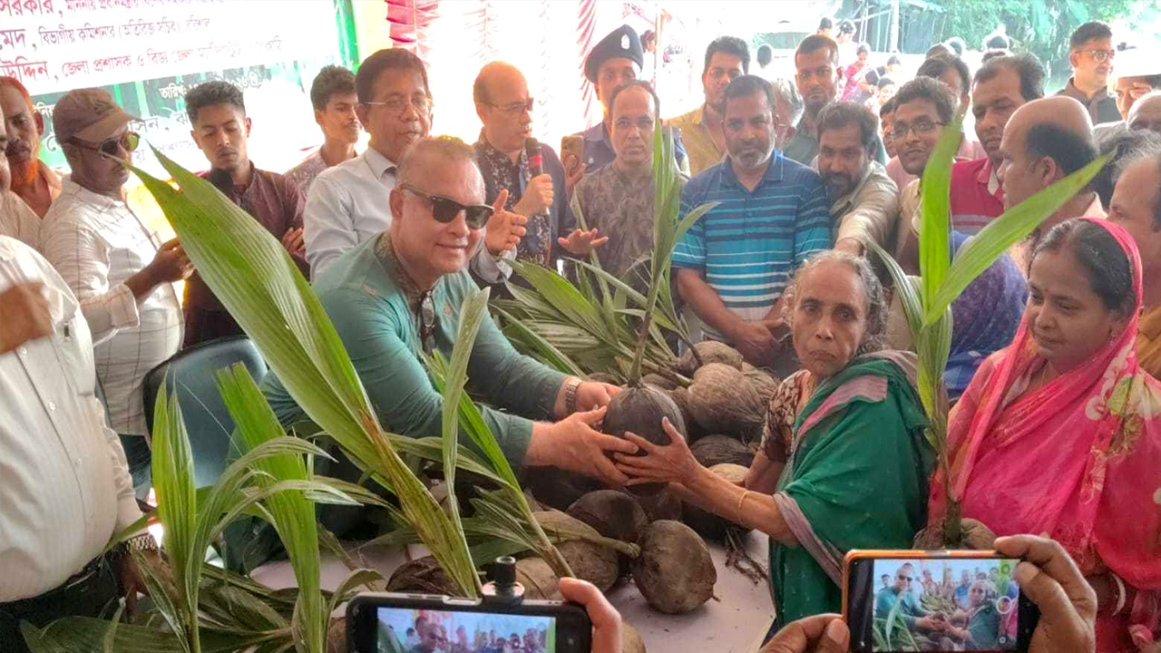 ঝালকাঠিতে চারা বিতরণ করলেন প্রধানমন্ত্রীর বিশেষ সহকারী জিয়াউদ্দিন