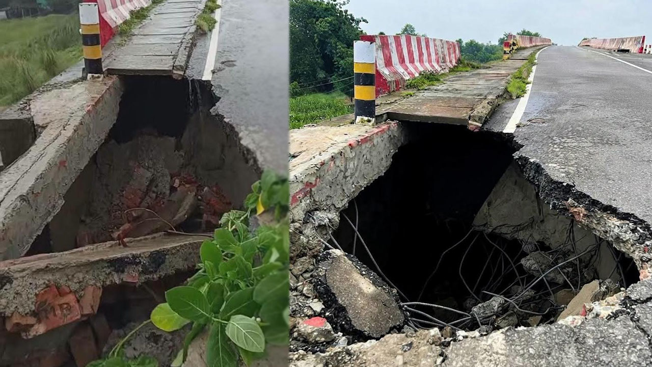 মতলব সেতুর অ্যাপ্রোচ সড়ক ভেঙে সুড়ঙ্গ, ধসে পড়ার শঙ্কা