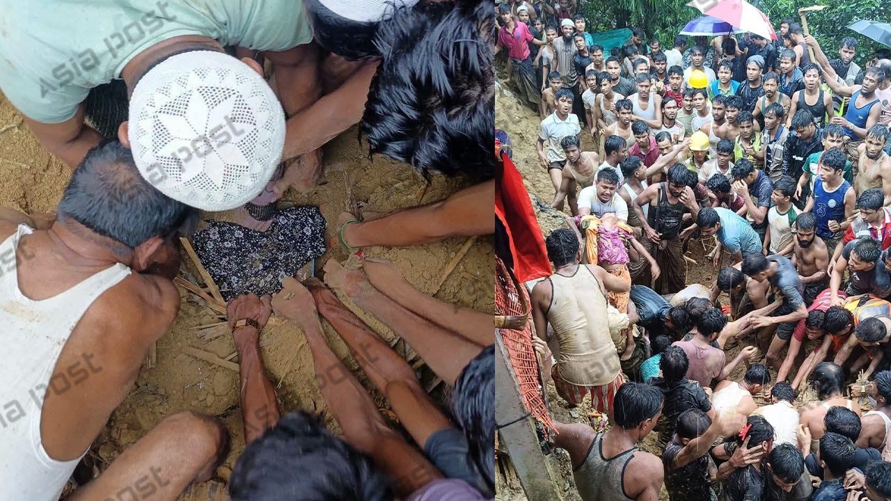 পাহাড় ধসে মাদ্রাসা শিক্ষার্থীদের উদ্ধারে অংশ নেয় এলাকাবাসী। ছবি: এশিয়া পোস্ট