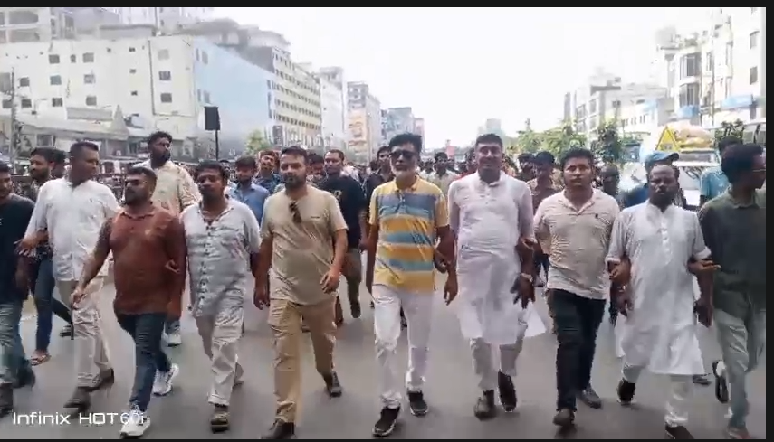 BNP leaders from Dhaka North and Dhaka-18 constituency areas on Friday bring out a protest rally in Abdullahpur. Photo collected