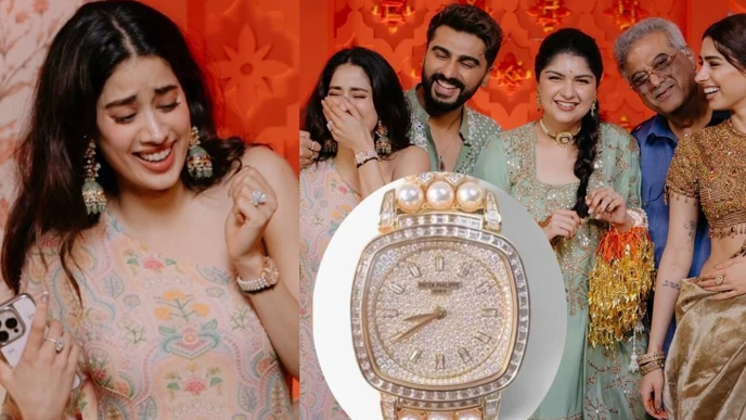 রোজ গোল্ড এবং হিরে দিয়ে খচিত এই ঘড়িটি তৈরি হয়েছে মুক্তা দিয়ে।