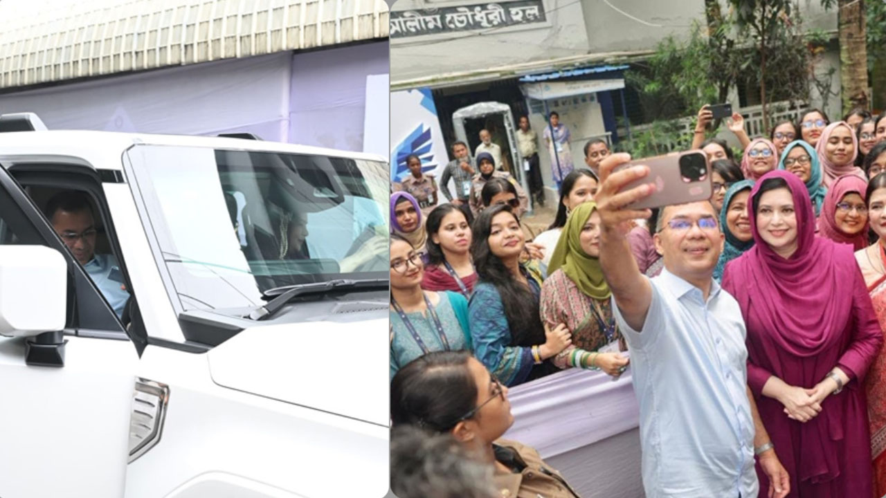 গাড়ি চালিয়ে স্ত্রীর ক্যাম্পাসে প্রধানমন্ত্রী, তুললেন সেলফি