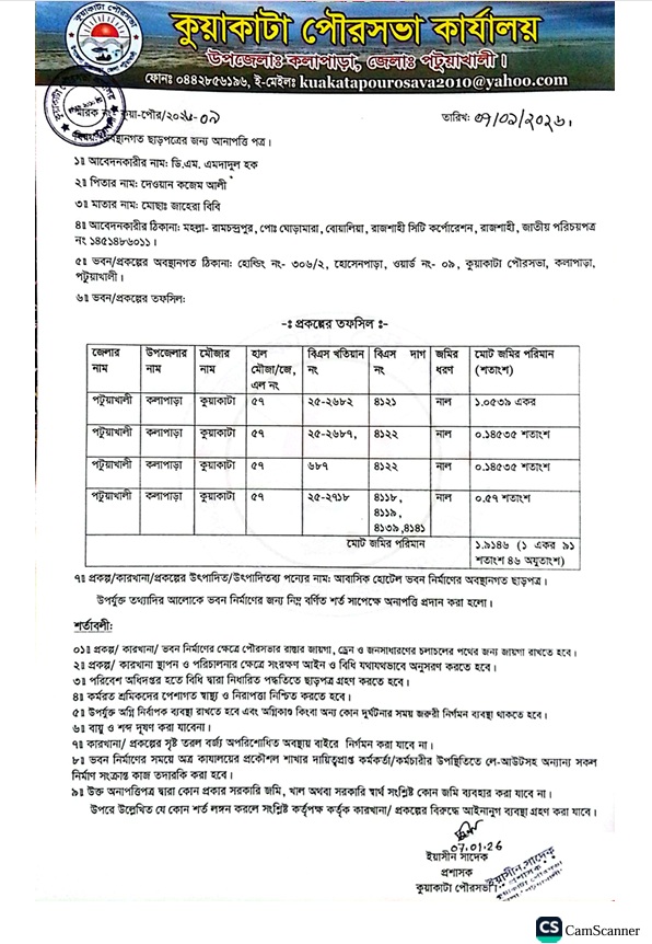 পৌরসভার অনুমোদনপত্র