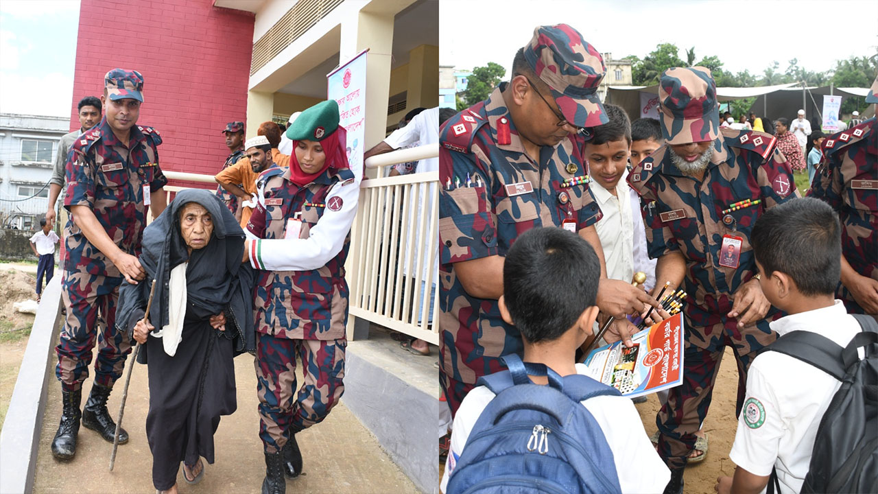 ফেনীতে বড়দের চিকিৎসাসেবা ও ছোটদের শিক্ষা উপকরণ দিল বিজিবি
