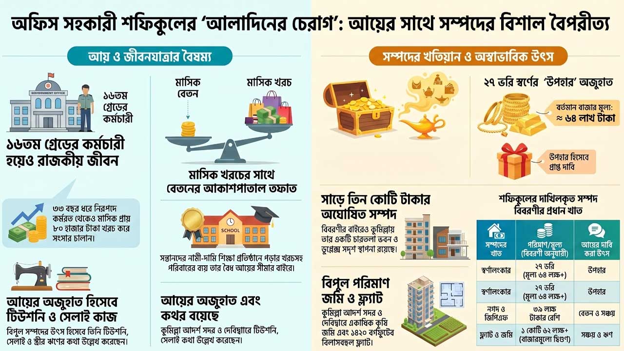 শফিকুল ইসলামের আয়ের সঙ্গে সম্পদের বিশাল বৈপরীত্য দেখা যায়। ছবি: গুগল নোটবুক এলএম