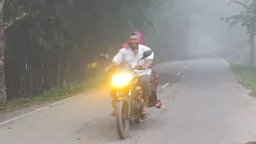 পঞ্চগড়ে হঠাৎ ঘন কুয়াশা, হেডলাইট জ্বালিয়ে চলছে গাড়ি

