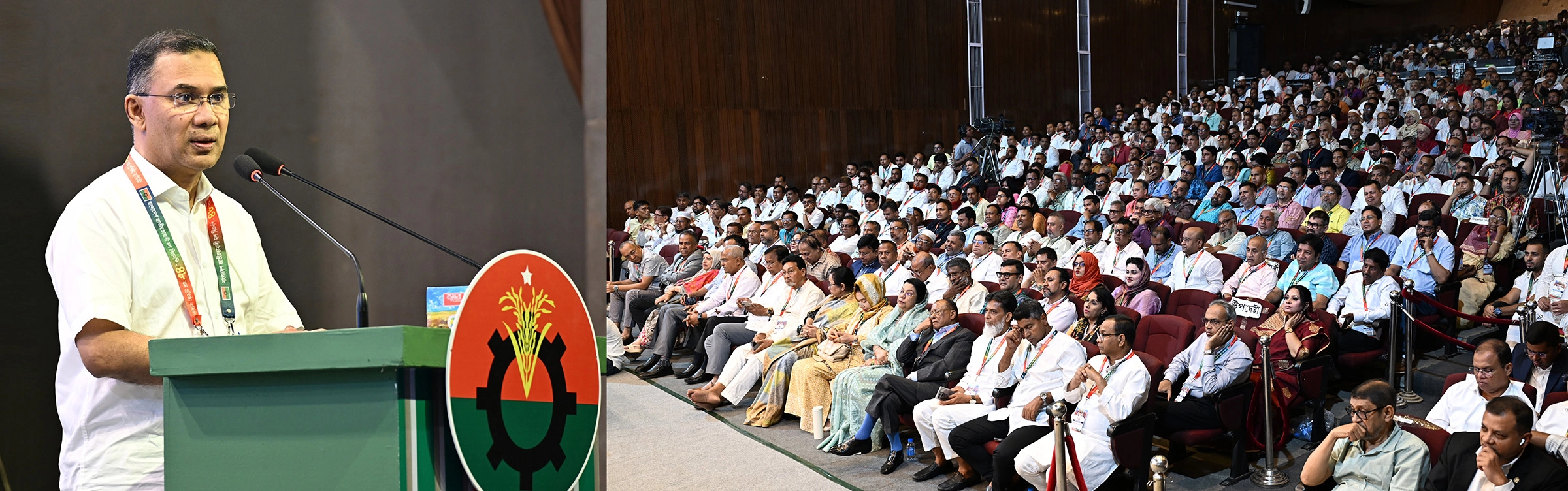 বিএনপির ৪৮তম প্রতিষ্ঠাবার্ষিকী উপলক্ষে আয়োজিত আলোচনা সভায় চেয়ারম্যান তারেক রহমান ও মঞ্চে আগত অতিথিরা। ছবি: পিআইডি