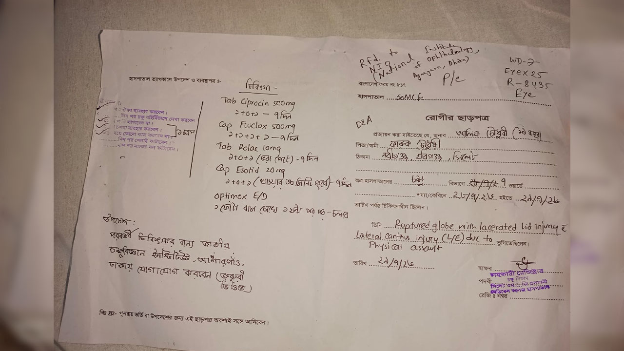 সিলেট এম এ জি ওসমানী মেডিকেল কলেজ হাসপাতালের প্রেসক্রিপশন। ছবি: এশিয়া পোস্ট
