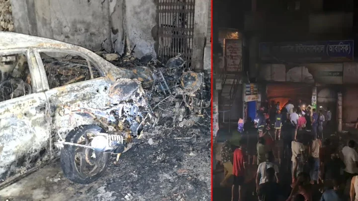 মধ্যরাতে হোটেলে আগুন, পুড়ে ছাই প্রাইভেটকারসহ ১২ মোটরসাইকেল