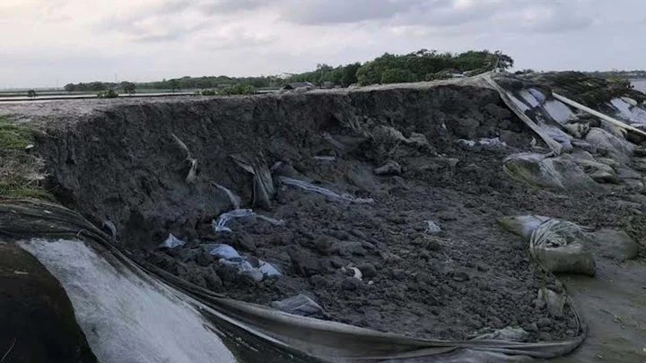 শ্যামনগরে বেড়িবাঁধে ফাটল, আতঙ্কে এলাকাবাসী