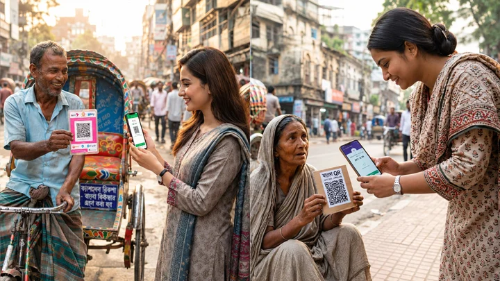 বাংলা কিউআর: স্মার্টফোনেই কেনাকাটা, দেওয়া যাবে ভিক্ষাও