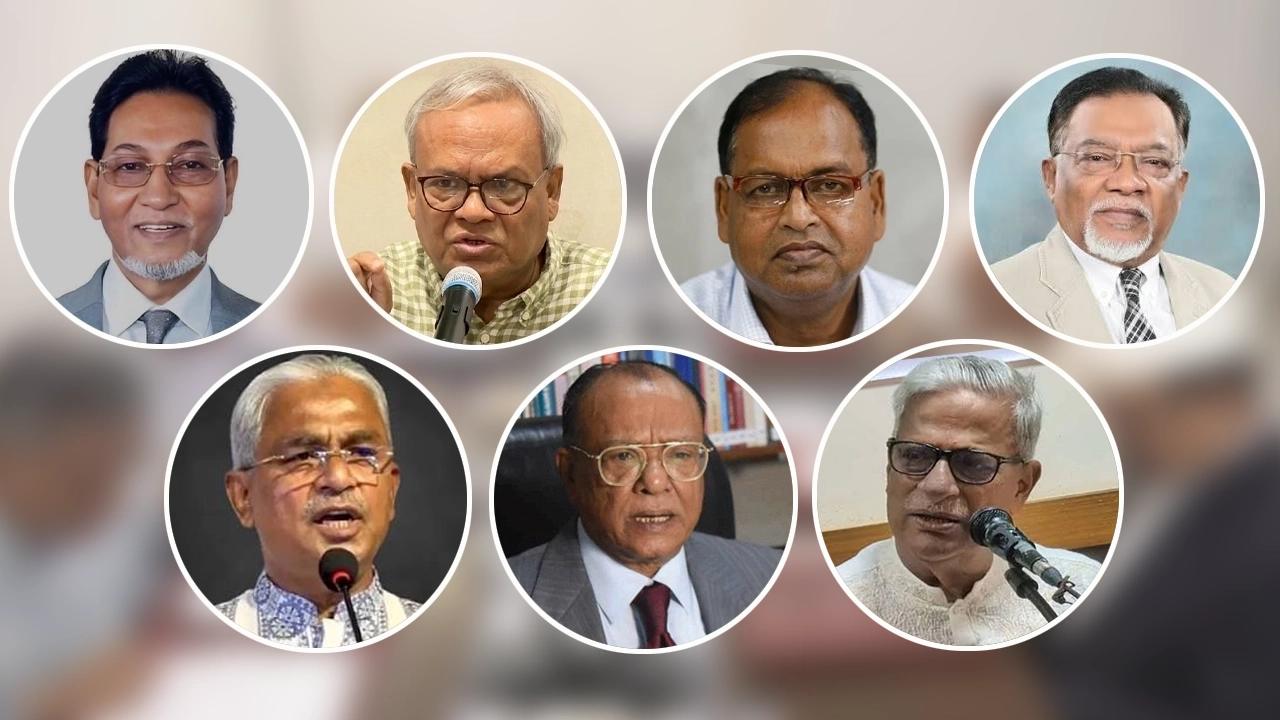 (বাঁ থেকে) নুরুল ইসলাম মনি, রুহুল কবির রিজভী, শামসুজ্জামান দুদু, ইসমাইল জবিউল্লাহ, মোয়াজ্জেম হোসেন আলাল, আব্দুল আউয়াল মিন্টু ও জয়নুল আবদিন ফারুক। ছবি : এশিয়া পোস্ট গ্রাফিকস