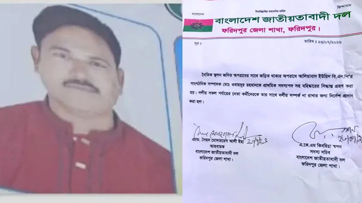 আপত্তিকর ভিডিও ভাইরাল, দল থেকে বহিষ্কার ফরিদপুরের সেই বিএনপি নেতা