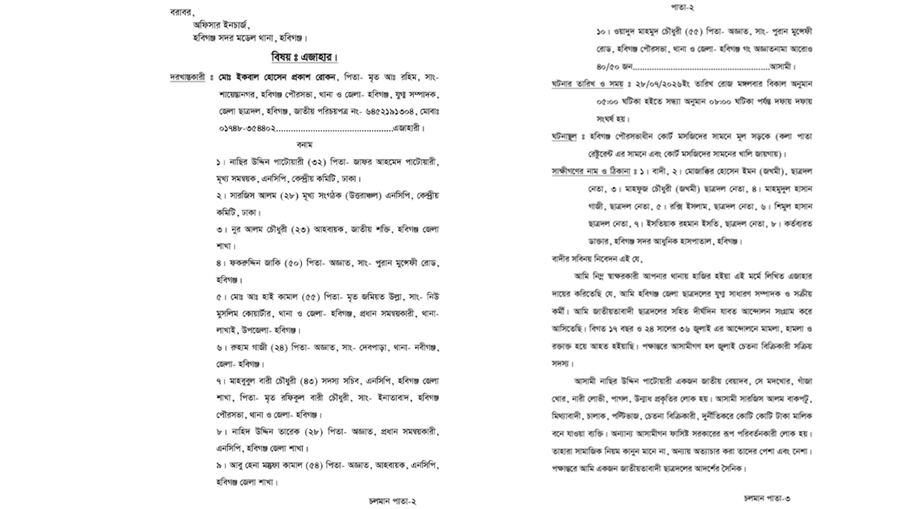 অভিযোগপত্রের কপি। সংগৃহীত