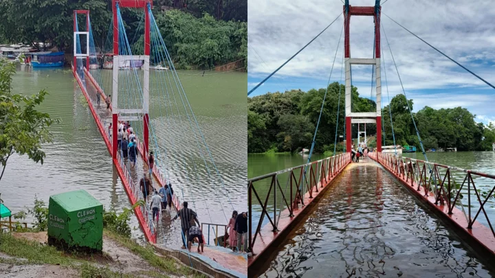 কাপ্তাই হ্রদে ডুবল ঝুলন্ত সেতু, বন্ধ পর্যটক চলাচল