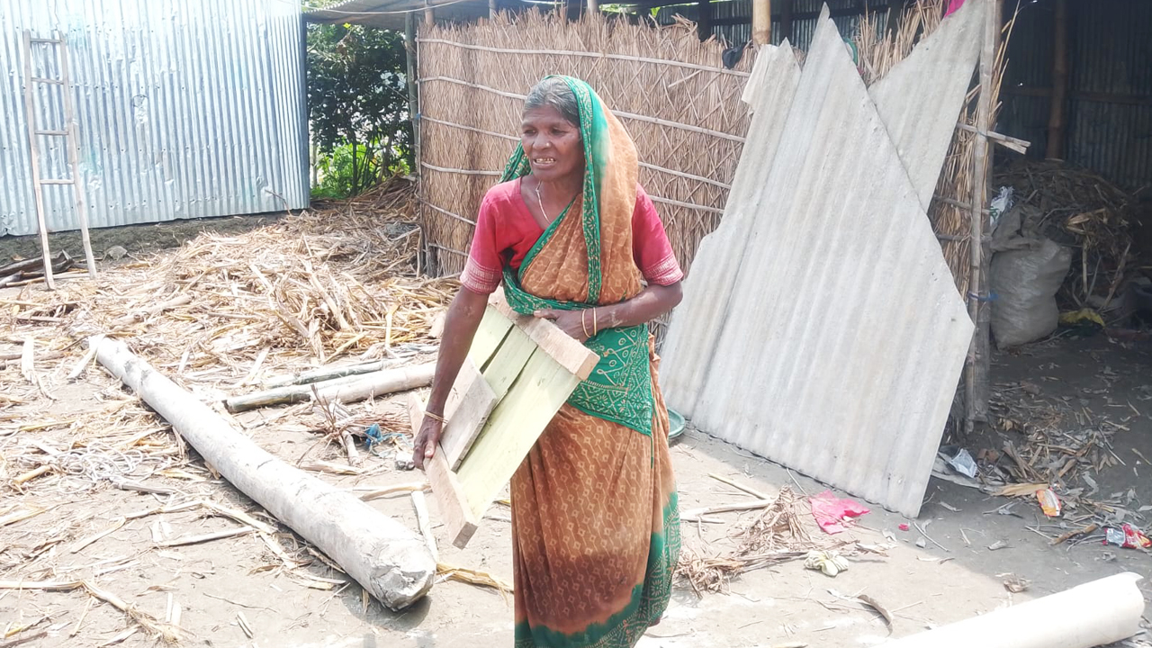 তিস্তার ভাঙনের কারণে আটবার ঘর সরিয়েছেন অফেজা বেগম। ছবি: এশিয়া পোস্ট