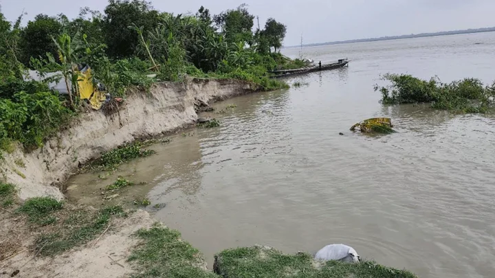 যমুনার পানি কমতেই তীব্র ভাঙন, ঝুঁকিতে বিদ্যুৎ উপকেন্দ্র