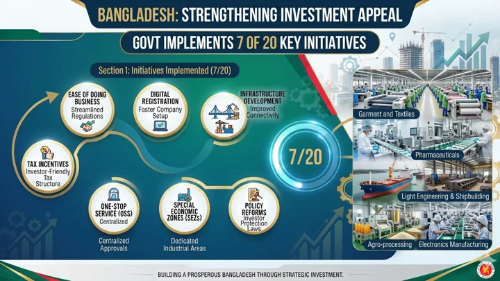 Govt implements 7 of 20 initiatives to strengthen Bangladesh's investment appeal