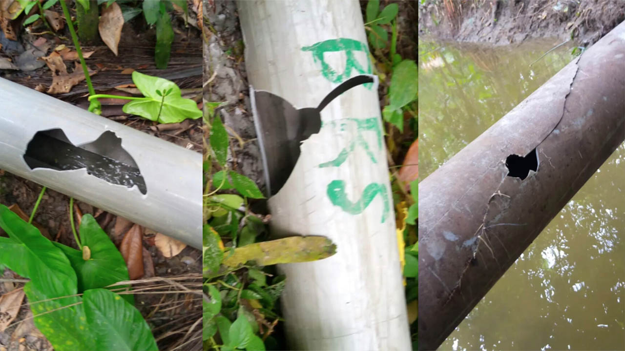 ভেঙে ফেলা বালু পরিবহনের প্লাস্টিক পাইপ। ছবি : এশিয়া পোস্ট