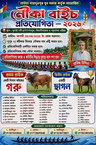 নৌকা বাইচ প্রতিযোগিতার পোস্ট। ছবি: সংগৃহীত