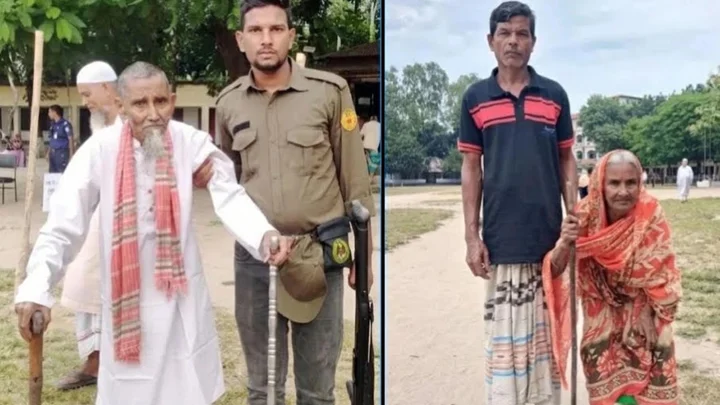 স্বজনের কাঁধে ভর করে ভোট দিতে এলেন জসিম-অমেলা