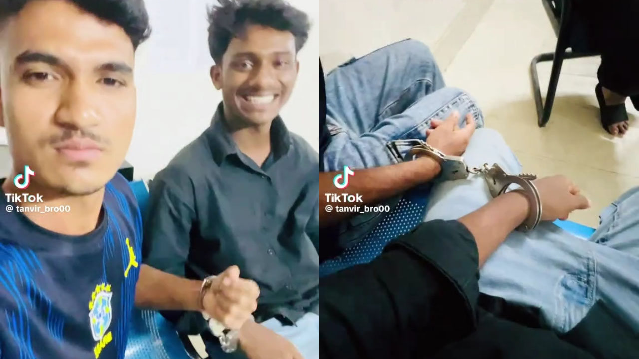 থানার ভেতরে হাতকড়া পরে আসামির টিকটক