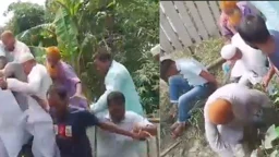পরিদর্শনের সময় ভেঙে পড়ল কাঠের ব্রিজ, অল্পের জন্য রক্ষা পেলেন এমপি